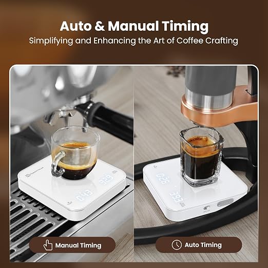 Maestri House S2 Espresso Coffee Scale with Timer, USB-C Rechargeable 2kg/0.1g Precision Shot Scale, Digital Scale for Espresso Brewing(White)