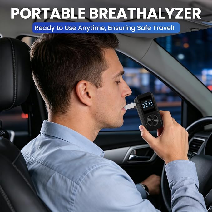 VXF Breathalyzer, Portable Alcohol Breathalyzer Tester with LCD Display & Indicator Ring, Professional-Grade Accuracy, Includes 30 Replaceable Mouthpieces, for Personal & Party Use