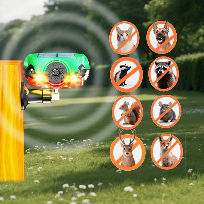 Solar Outdoor Motion Sensor Alarm - 360° Motion Detector Security Alarm, Support Recording, 3*120dB Loud Noise Maker, Dog Barking,14 Sounds and Strobe Light, Remote Controller for Yard Farm Villa (2)