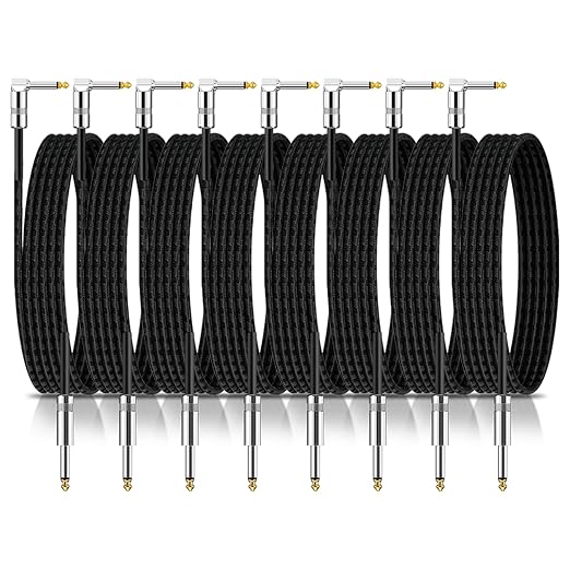Rigibright 8 Pack 10FT Instrument Cable - Guitar, Bass, Keyboard, Microphone & Mixer Amp Cord (8,Black, 10 Feet)