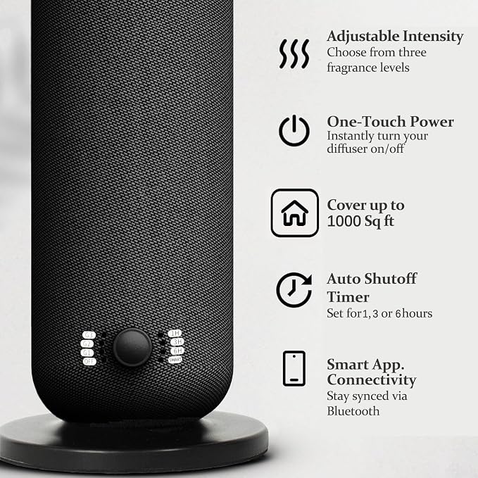 Smart Waterless Essential Oil Diffuser, Scent Air Machine for Home, Aromatherapy Scent Diffuser with Roy Tranquility Oil, Covers Up to 1000 Sq.Ft, Quiet Cold-Air Tech Machine for Hotel, Spa (Black)