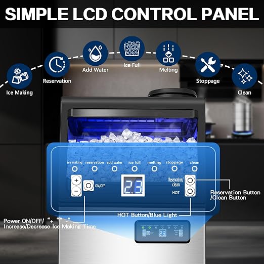 Commercial Ice Maker Machine 110LBS/24H, Undercounter or Freestanding Ice Machine with 22LBS Storage Bin, Stainless Steel Self-Cleaning for Home, Bar, Restaurant, Coffee Shop