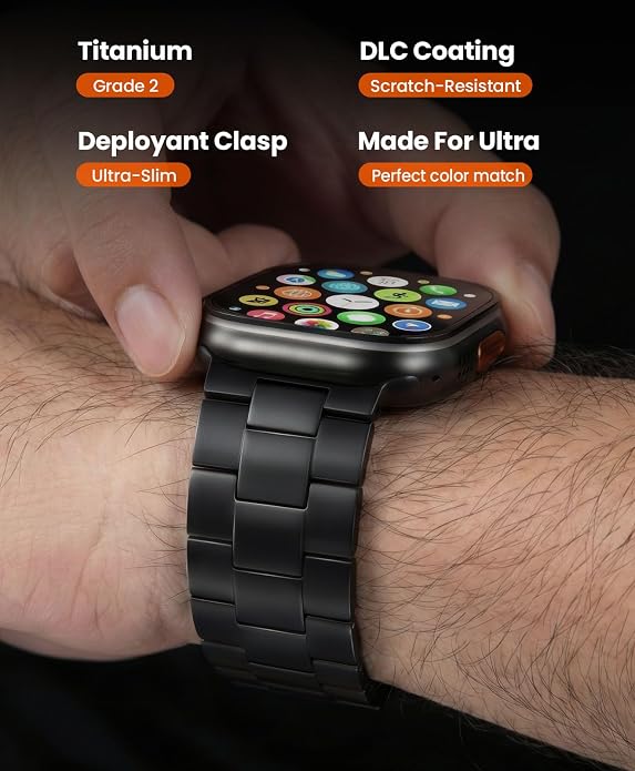 Titanium Watch Band Compatible with Apple Watch Ultra 3 & Ultra 2 1 49mm - 26mm Wide-Body Metal Apple Watch Ultra Band with Scratch Resistant DLC Coating for men - CRNS01 Business Series