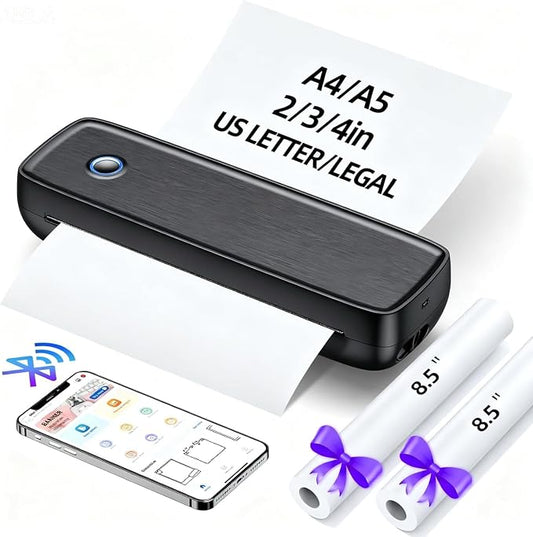 Portable Thermal Printer, Wireless & Bluetooth Mini Inkless Printer for Travel, Office, Home, Supports 8.5x11inch, Compatible with iPhone, Android, Laptop