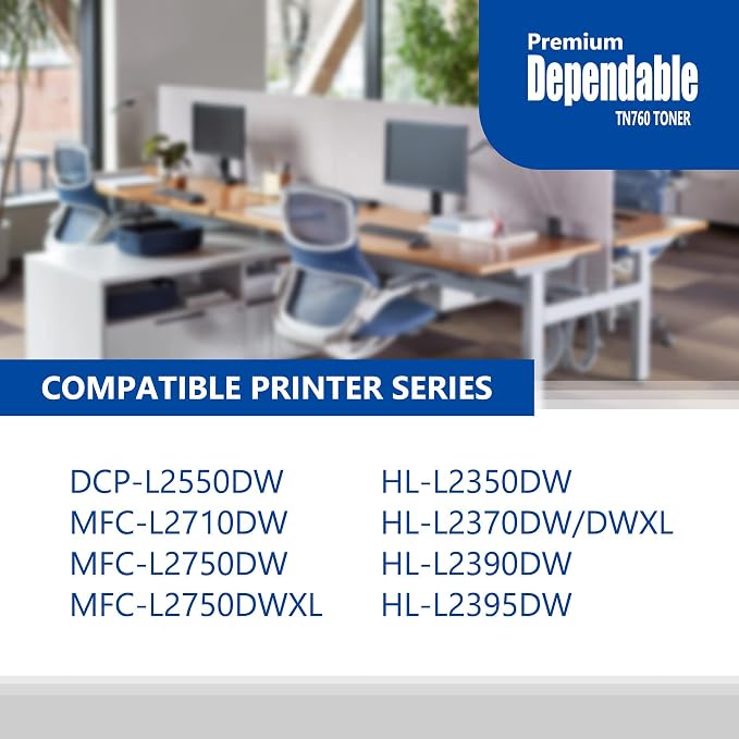 TN760 High-Yield Black Toner Cartridge Twin Pack, TN760 2PK, Replacement for Brother TN-760 TN-730 Toner for HL-L2350DW L2395DW L2390DW L2370DW MFC-L2750DW MFC-L2710DW DCP-L2550DW Printer…