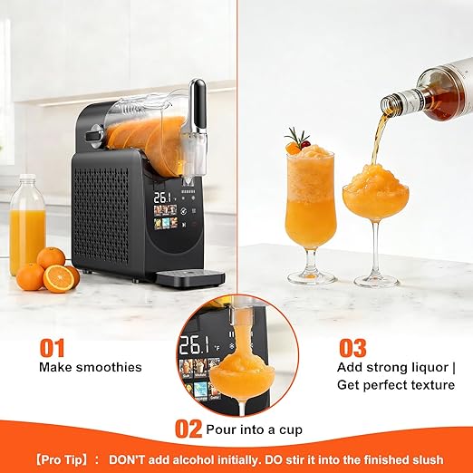 Slushie Machine No Ice Needed, Auto-Clean, Slushy Machine for Home, 220W Quick Frozen Drink Maker with 6 Preset Programs for Margaritas, Frappés, Milk Shake and More, LED Display, Black, 88oz