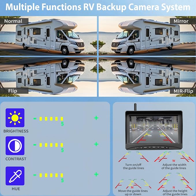 Solar Magnetic Wireless Backup Camera, 7 Inch Portable Installation RV Backup Camera, 1080P HD Rear View Camera, Rechargeable 7'' Monitor Kit for Car, IR Night Vision, 150° Wide Angle, DIY Guide Lines