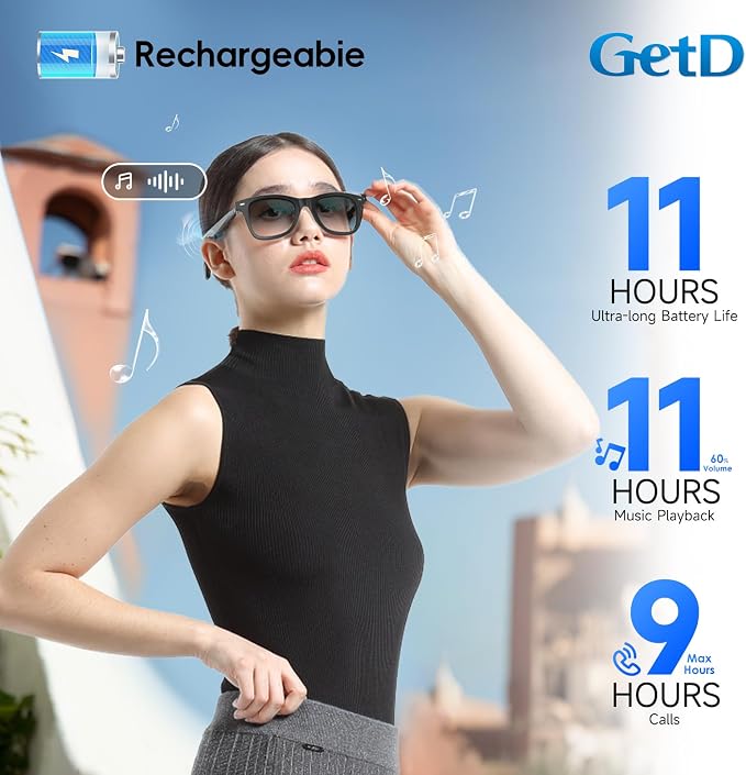 GetD 2026 AI Glasses for Men & Women, Smart Glasses Powered by ChatGPT, AI Real-time Translation with 145 Languages, 11H Music Play, Bluetooth Glasses with Photochromic Lens for Daily Use, Travel