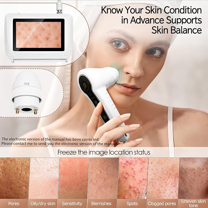 Skin Hair Analyzer, Professional Digital Scalp Analysis Machine with 50x/200x Lenses, Microscope Scanner for Skin Detector, Rechargeable, 5 Inch High-Definition Lcd Display