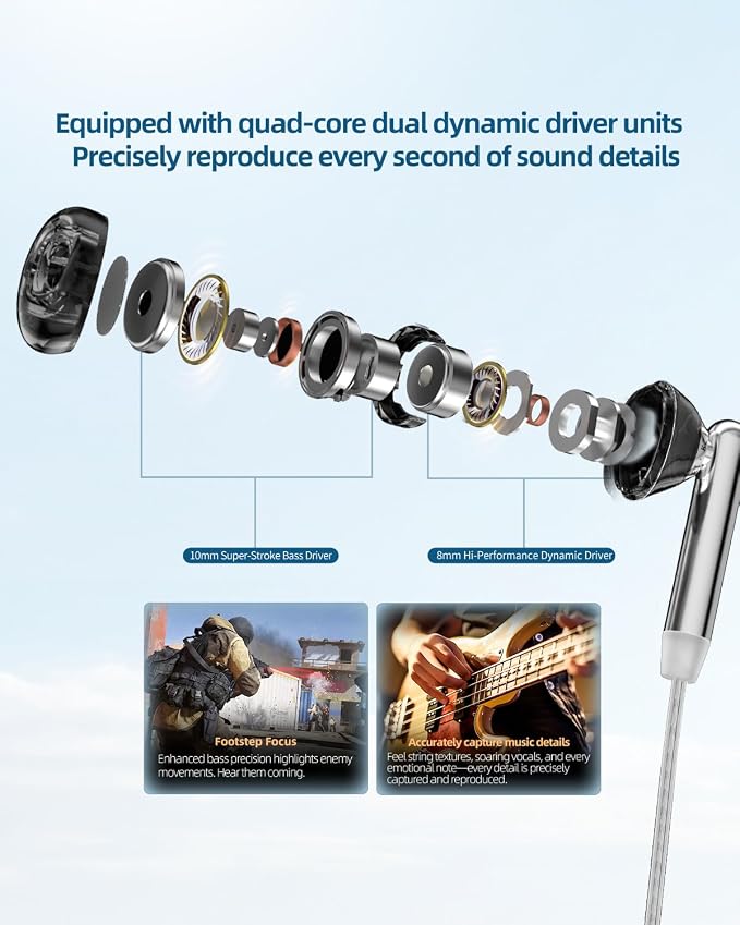 KZ Duet USB C Headphones, Wired Earbuds for Samsung S25 S24 S23 FE S22 S21 S20 A53 A54 Type C Noise Isolating Fit IEM Built-in DSP Sound Card with EQ for iPhone 17 16 Pro Pixel 9 Pro (Black, DSP)