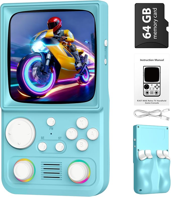 R36TMAX Retro Gaming Console Handheld – 4.0" IPS Screen, 23+ Emulators, 64GB Preloaded Game Console, 5G WiFi Online Play, RGB Joystick, 4000mAh Portable Retro Game Console –Classic Blue