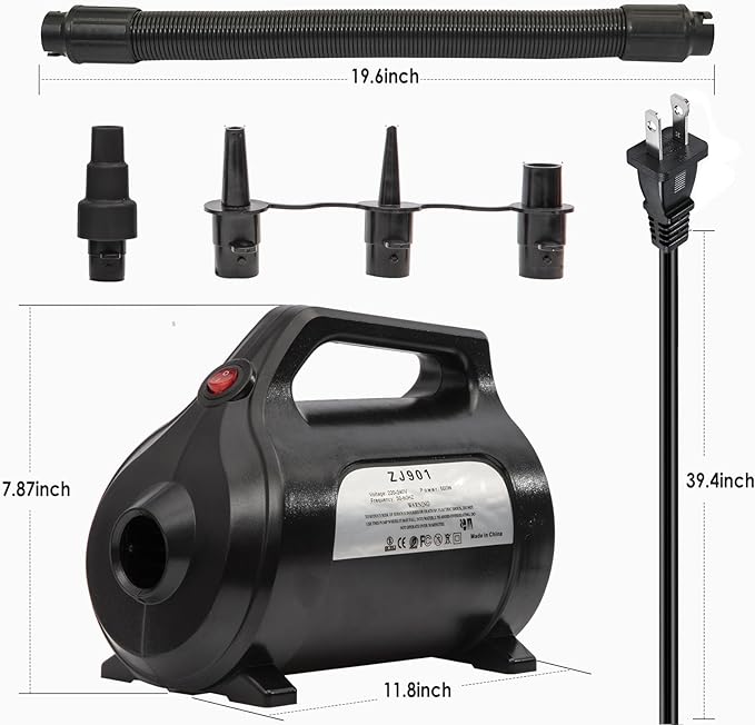 ZOOMBROS Electric Air Pump 120V for Inflatable Towable Tube/Boat/Air Mattress/Swim Ring/Pool Toy/Snorkel/Water Sports with 5 Valve Adapters