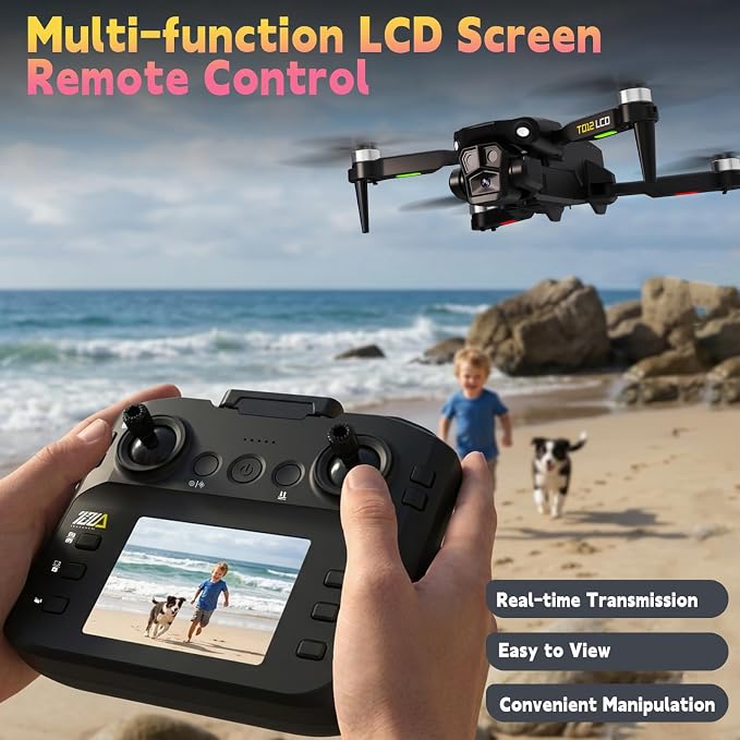 Drone with Camera LCD Screen RC FPV Drone with Brushless Motor Professional Live Video UHD, Drones for Adults Foldable Mini Quadcopter for Beginners, 360° Flips Support 32G SD Card MAX Under 250G Gifts