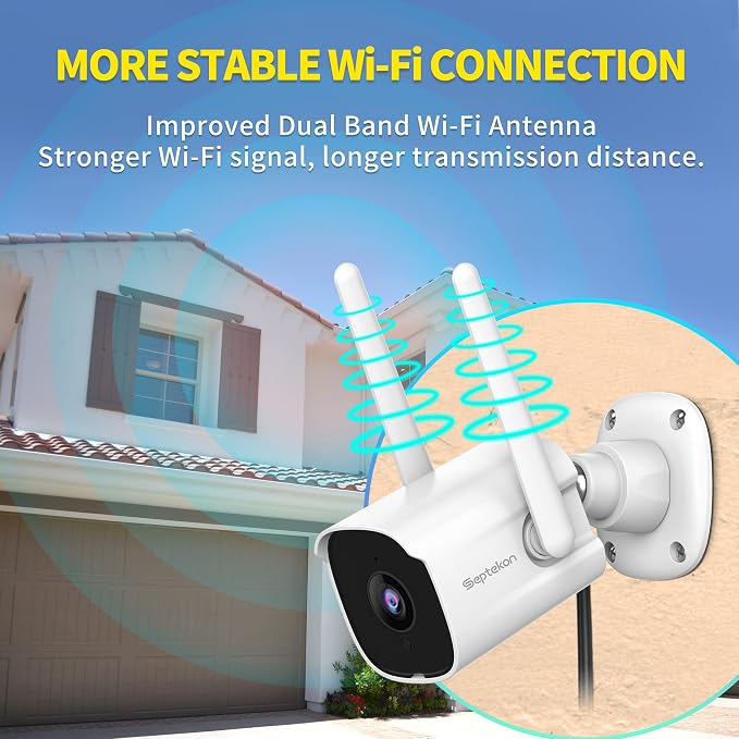 Septekon 2K Home Security Cameras, 4 Pack Wired WiFi Outdoor Security Cameras with Night Vision, Two-Way Audio, 2.4G WiFi, IP66, Motion Detection Alarm - P30