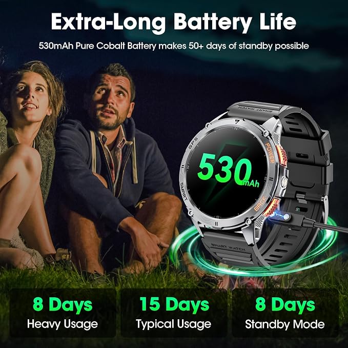 Military Smart Watches for Men with GPS, 1.43" AMOLED Bluetooth Call Smartwatch with LED Flashlight, Smart Watch for Android iOS, IP68 Waterproof Fitness Tracker with Heart Rate (Black)