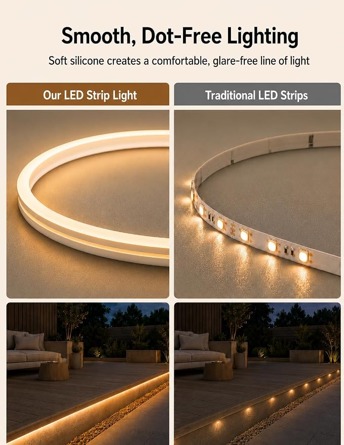 Neon Light Strips, Warm White Dimmable LED Strip Lights, 16.4ft/5m Flexible Waterproof LED Neon Rope Lights DIY LED Strip Lights for Gaming Bedroom Outdoor Decor (Power Adapter Included)