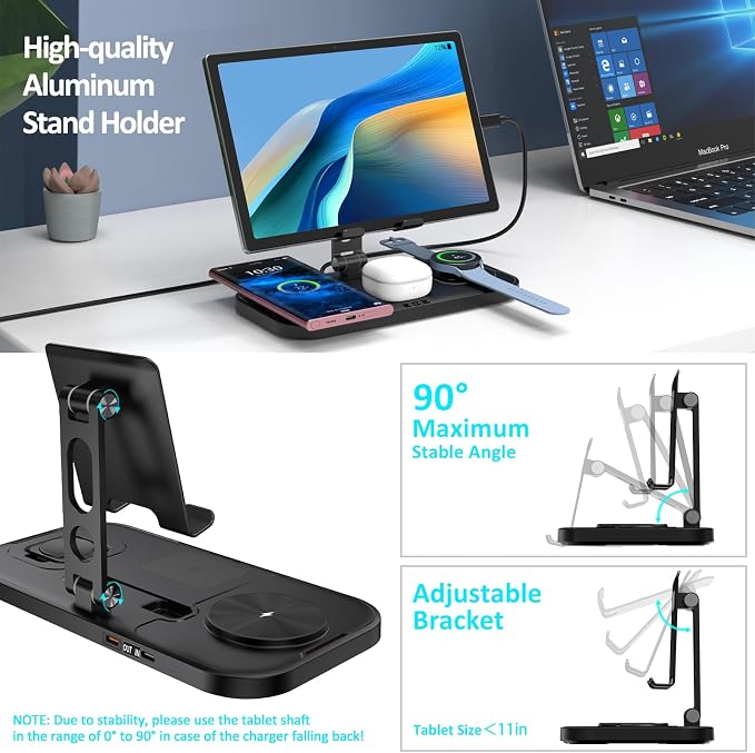 Wireless Charger for Samsung, 4 in 1 Charging Station for Samsung, Foldable Charging Stand for Galaxy S25 Ultra/S24/S23/Z Fold 7/Flip7/Note 20/Galaxy Watch 8/7/6/5 Pro/Galaxy Buds Pro3/Android/Tablet