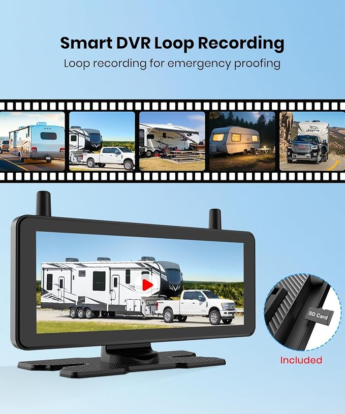 AUTO-VOX RV Backup Camera Wireless Plug and Play: Compatible with Pre-Wired RV, IR Night Vision, HD 1080P 7.2'' DVR 3-Channels, Stable Signal & Wide Angle Rear View Camera for Trailer Camper Motorhome