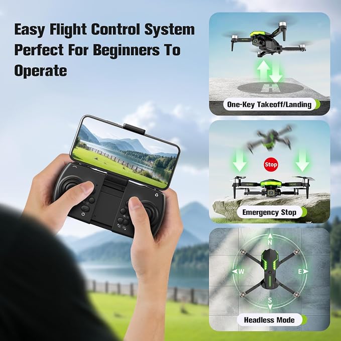 Drone with Camera 1080P for Kids and Adults, Foldable Drone with Brushless Motor RC Quadcopter, Toys for Boys and Men Birthday Gifts (Green)