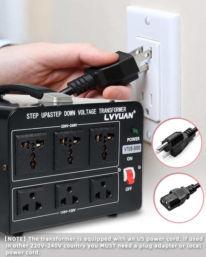 LVYUAN 3000 Watt Voltage Converter Transformer Heavy Duty Step Up/Down AC 110V/120V/220V/240V Power Converter with 3 US Outlets, 3 Universal Outlets, Resettable Circuit Breaker Protection