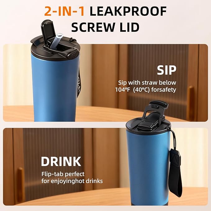 Temperature Control Heated Travel Mug Smart Self Heating Coffee Mug 20 Oz App Controlled LED Display coffee serving sets mug kept at a constant temperature for 4-10 hours (Navy Blue, 20 oz)