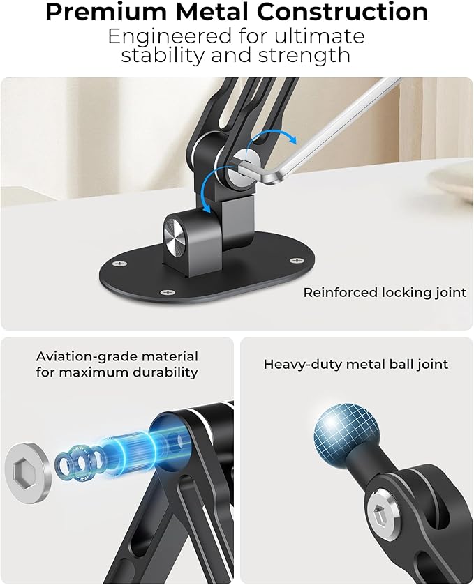 iPad Wall Mount Holder, Heavy Duty Aluminum Tablet Wall Mount, Full Motion Tilt & Swivel Base, Adjustable Foldable for Kitchen, Gym, Fits iPad Pro Air Mini, Galaxy Tab, 4.7-13" Phones & Tablets, Black