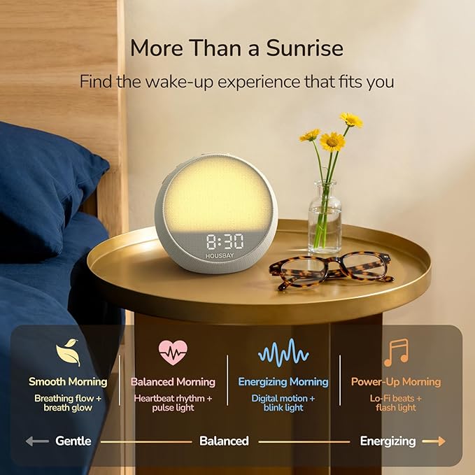 HOUSBAY MINI Sunrise Alarm Clock with Sound Machine, Rhythm Wake-Up Light, White Noise for Sleeping, Compact Phone-Free Bedrooms Clock, Putty