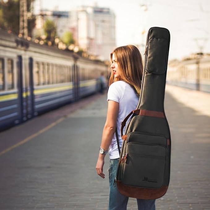 Bass Guitar Bag 0.5 Inch Padding Bass Guitar Case, Bass Electric Guitar Gig Bag Backpack with Neck Strap and 4 Pockets, Black