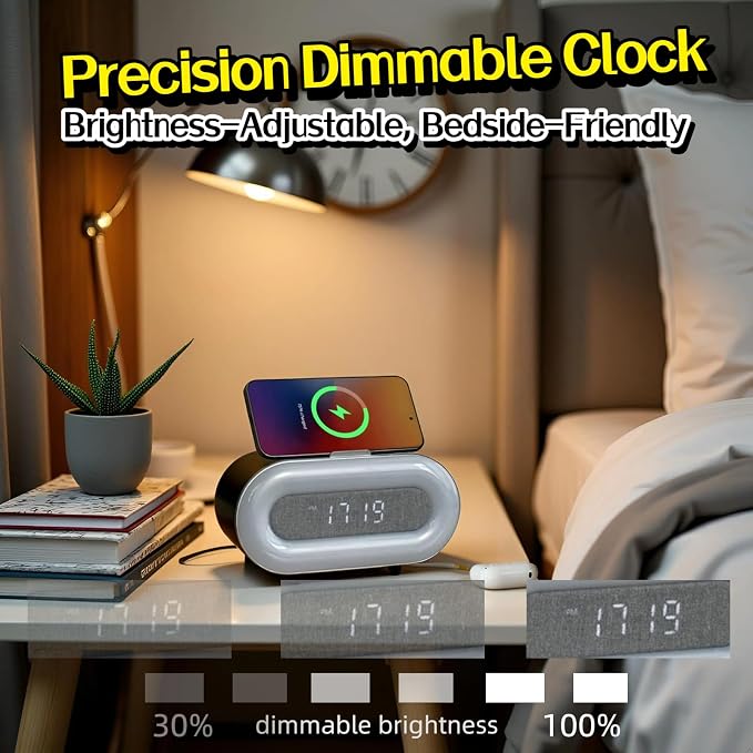 5-in-1 Portable Bluetooth Speaker with Dual Stereo Speakers, RGB LED Atmosphere Table Lamp, 15W Wireless Charging Station, Dimmable Clock, Foldable Phone Stand, Teen Boy Girl Trendy Stuff Gift