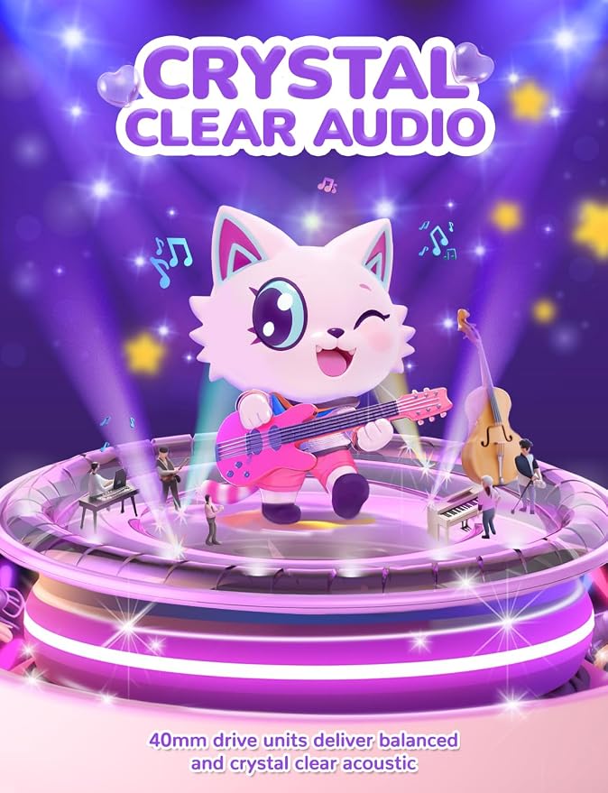iClever Kids Bluetooth Headphones, Light Up Cat Ear,60H Playtime, USB C Fast Charging, Safe Volume 74/85dBA, Bluetooth 5.3,Toddler Headphones Wireless for iPad Tablets Travel,Meow Cookies-Peach Pink