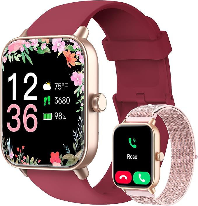 Smart Watch for Women Men, 1.85" Alexa Fitness Tracker with Call & SMS, Heart Rate, SpO2, Stress & Sleep Monitor, IP68 Waterproof Smartwatch for Android iPhone Samsung etc., 100+ Sports Modes, 2 Bands