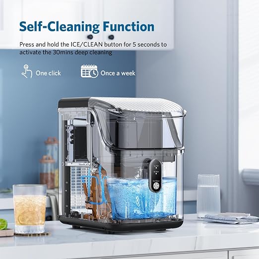 COWSAR Nugget Ice Makers Countertop Soft Chewable Pellet Ice Machine with Auto-Cleaning Function, 34Lbs/24H, Portable Ice Makers for Kitchen, Office, Home