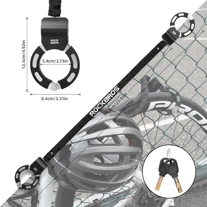 ROCKBROS Bike Lock Scooter Lock 23.4-Inch Heavy Duty Anti-Theft Chain Lock with Key E-Bikes Accessories