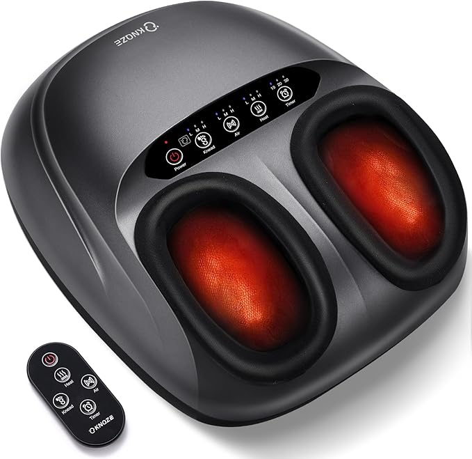 KNQZE Shiatsu Foot Massager with Heat, Compression, Deep Kneading Foot Massage for Plantar Fasciitis Relief, Remote Control, Multi Massage Modes, Auto Shut-Off Timer, FSA Eligible, Gray