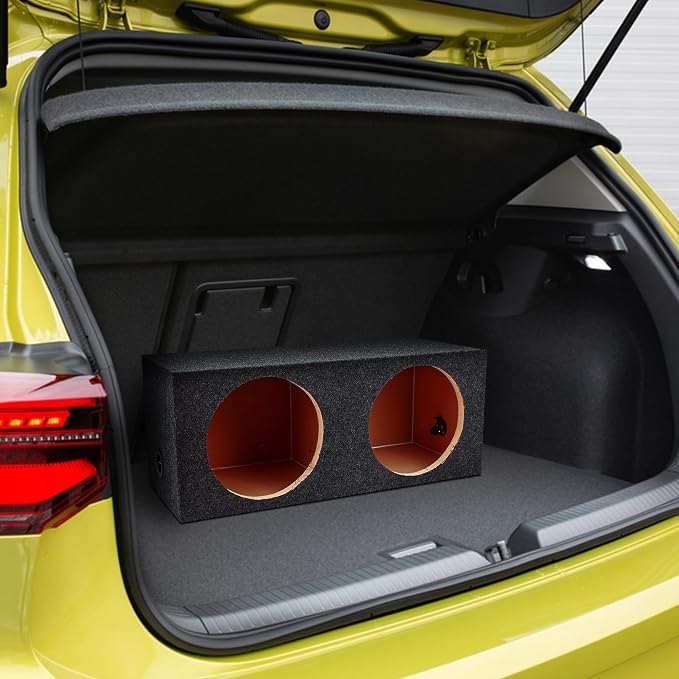QPower 12 Inch Heavy Duty Dual Sealed Carpet Covered Car Audio Vehicle Subwoofer Enclosure Woofer Box with Spring Loaded Terminals, Charcoal Gray