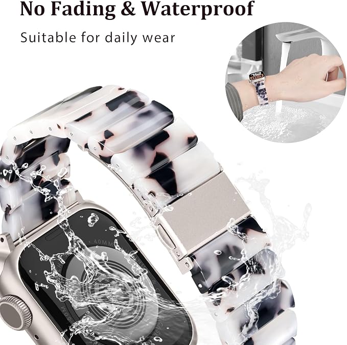 V-MORO Resin Band Compatible with Apple Watch Series 7/8/9/10 46mm/45mm/44mm/42mm Fashion Strap for iWatch Series 6/5/4/3/2/1/SE/SE2 Lightweight Bracelet Wristband Women Men(Classic Ivory Tortoise)