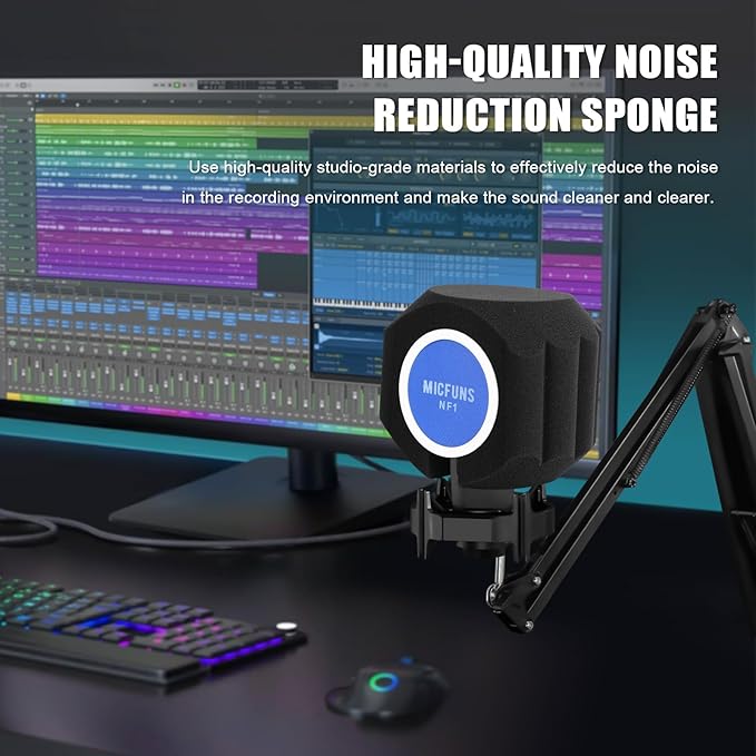nf1 Microphone Pop Filter Shield Accessory Windscreens Pop Filter,Acoustic recording filter and noise, reflection reducing soundproof cover 45mm-60mm Microphones (Blue)