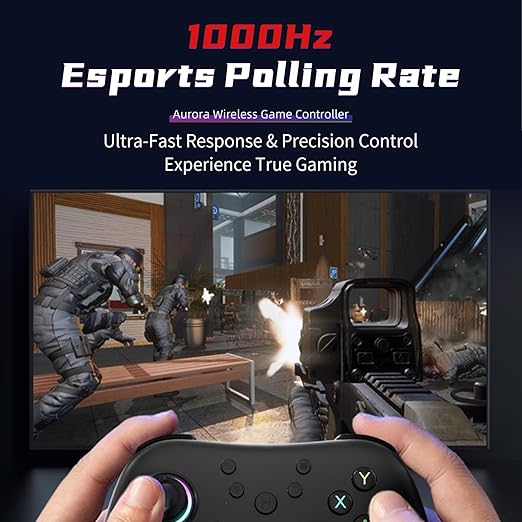 AceGamer Aurora II 2.4G Wireless Bluetooth Controller for PC/Android/Switch/iOS/Switch 2/Steam Deck with Rotary Motors, RGB Hall Effect Joysticks - Upgraded PC Gaming Controller and Back Buttons Lock