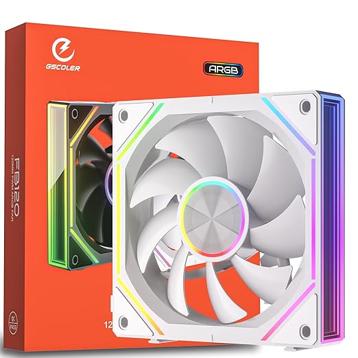 FB120-White 120mm Case Fan, Wireless Splicing/Daisy-Chain Design, Infinity Mirror 16.8M Colors ARGB PC Fan with PWM Speed Control, High Airflow, Quiet Cooling for PC Cases, CPU Liquid Coolers