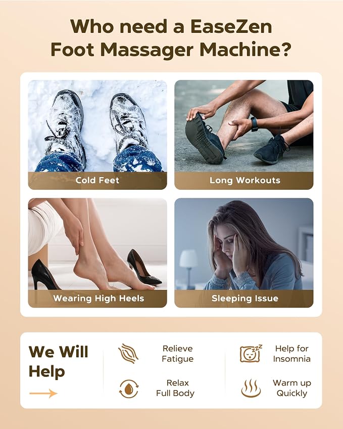 EaseZen Shiatsu Foot Massager with Heat & Remote, 2026 Upgraded Deep Kneading Foot Massager for Plantar Fasciitis, Neuropathy & Tired Feet, Fits Up to Size 14, Gifts for Women
