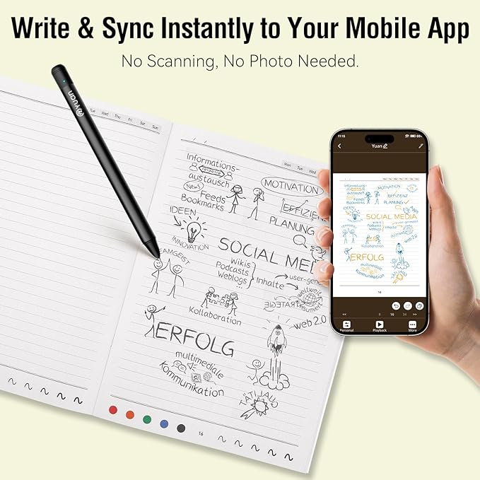 Yuan Smart Notebook with Smart Pen, Real time Sync Digitizing to Phone/Tablet, Smart Writing Cuaderno Digital for Students, Sketching, Note-Taking, Art & Meeting, Digital Paper Tablet, iOS & Android Compatible