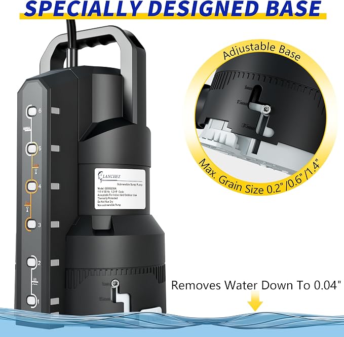 LANCHEZ 1.2HP 6000GPH Automatic Sump Pump with 6 Modes, Clean/Dirty Submersible Water Pump, Thermoplastic Water Removal Transfer Pump with 16FT Cord for Pools Basement Garden Pond, Black