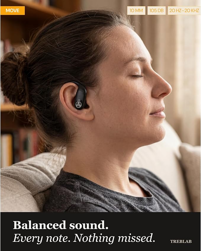 TREBLAB X4 Over the Ear Earbuds Wireless Bluetooth, 11H, IPX5 | Bluetooth Headphones Waterproof IPX5, 2500mAh Powerbank Case, Wireless Charging, Gaming Mode 60ms, ENC Mic, Sport Hook Fit