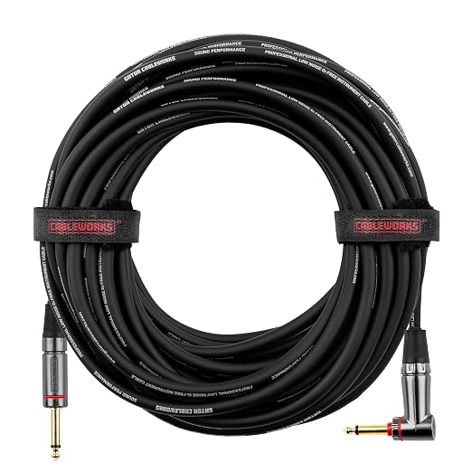 Cableworks by Gator Cases Headliner Series Premium 20 Ft Straight to Right Angle Guitar Instrument Cable with Quiet Switch Technology (GCWH-INS-20RAQT)