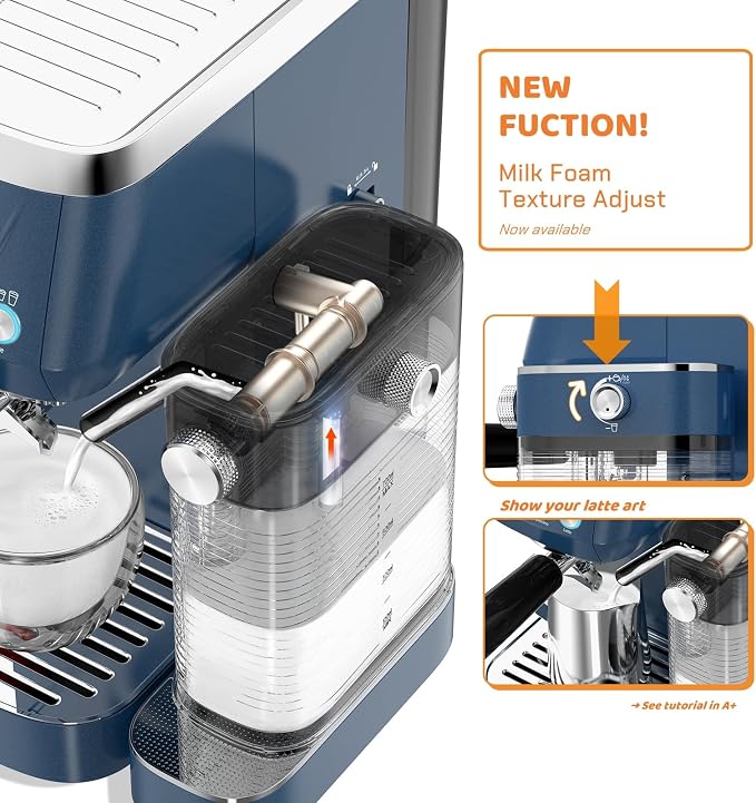 MAttinata Cappuccino Machine, Coffee Maker with Automatic Milk Frother | CM1632L, Blue, 20 Bar Espresso Machine, Adjust Milk Foam for Latte Art, Italian Pump, Compact for Home, Stainless Steel