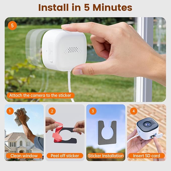 2 Pack 3MP 2K Window Camera，2.4Ghz & 5Ghz WiFi Wireless Indoor & Outdoor Cameras for Home Security with Enhanced Color Night Vision,Mounting Sticker,Person & Motion Detection