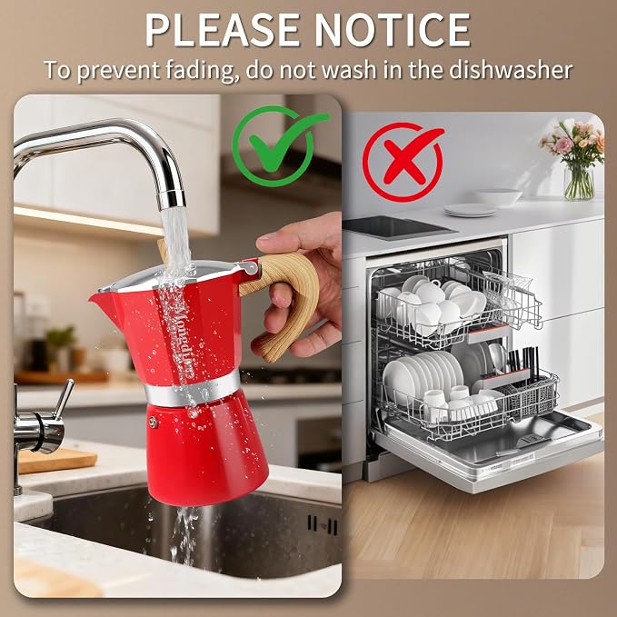 Mongdio Stovetop Espresso Maker Moka Pot, Cuban Coffee Maker Stove top coffee maker Moka Italian Espresso Greca Coffee Maker Brewer Percolator, 12 Espresso Cups, 20 oz - Red