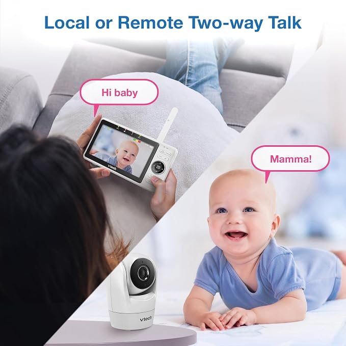 VTech Smart WiFi Baby Monitor – See Your Baby at Home or from Anywhere, Free App, 1080p Camera, 5" Screen, Pan-Tilt-Zoom, Night Vision, Two-Way Talk | VM901