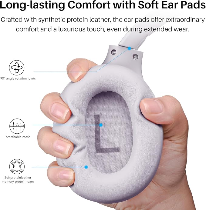 TOZO Hybrid Active Noise Cancelling Headphones, Wireless Over Ear Bluetooth Headset, 60H Playtime, Hi-Res Audio Custom EQ via App Deep Bass Comfort Fit Ear Cups, for Home Office Travel