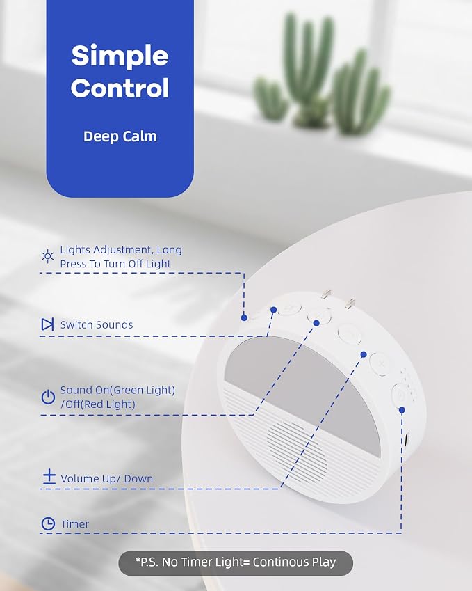 Wall Plug in/Cable Connection White Noise Sound Machine, Seaside Sunset Noise Machines for Sleeping Baby, Adults, White Noise Machine for Office Privacy & Noise Canceling, Clinic Talks, 2 Pack